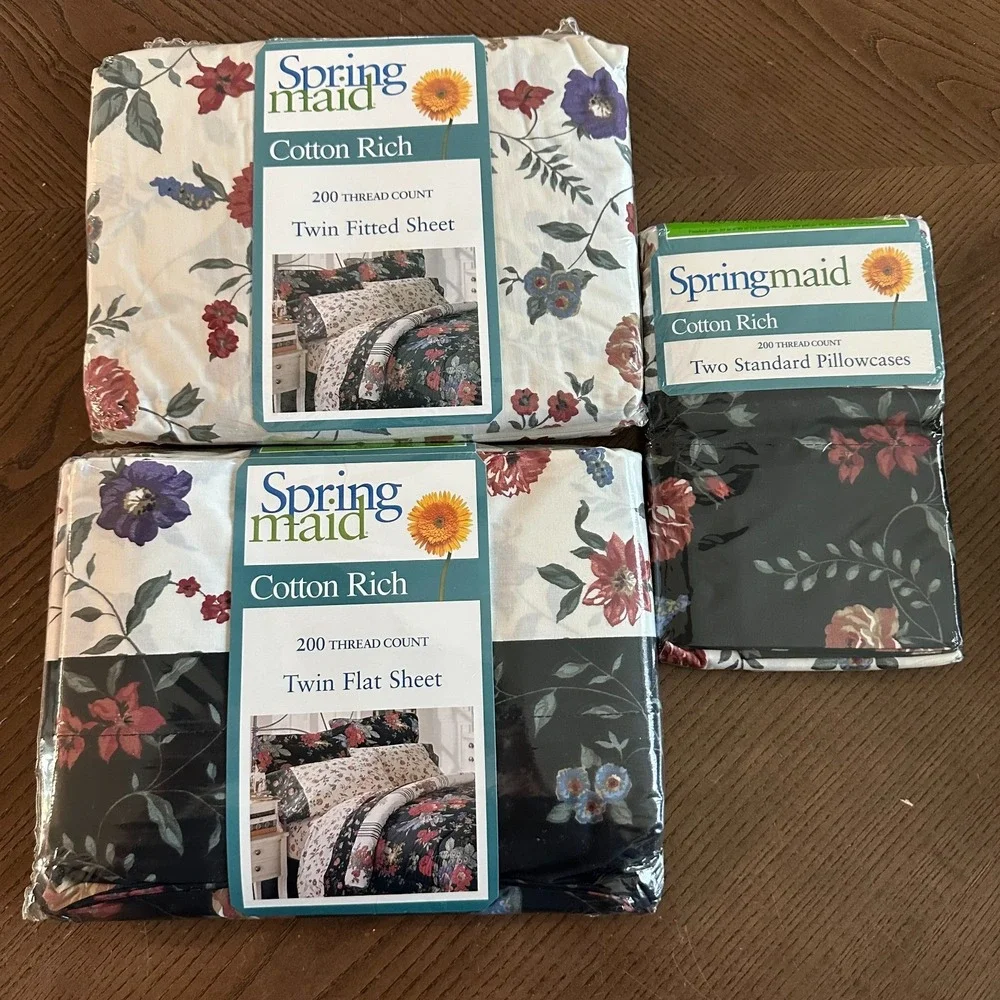 Vintage Springmaid Cotton Rich Jasmine Twin Size Sheet Set New‎ NOS Florals